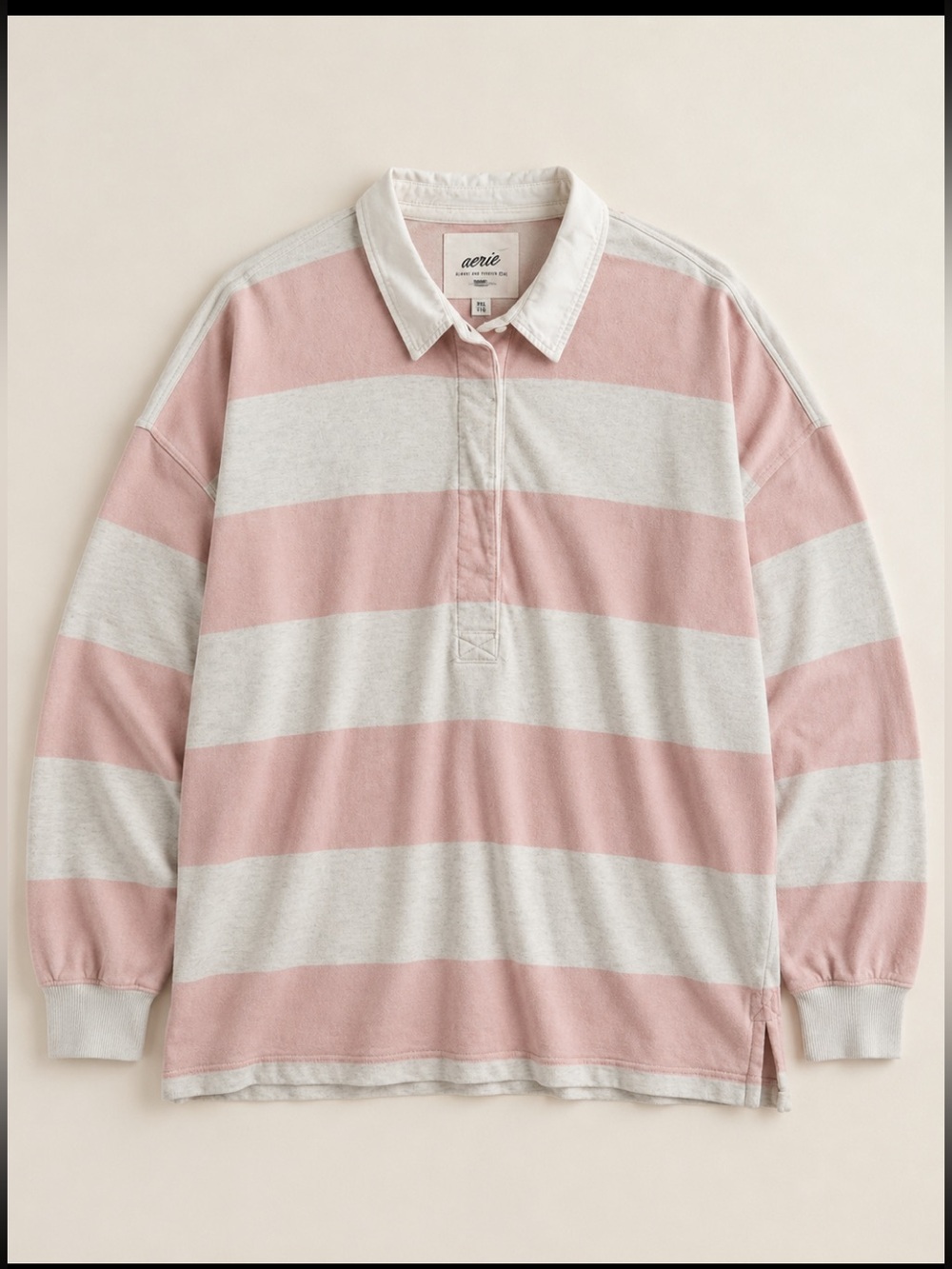 Aerie Oversized Rugby Shirt Woman XXL Pink White Striped Collared Pullover 2024